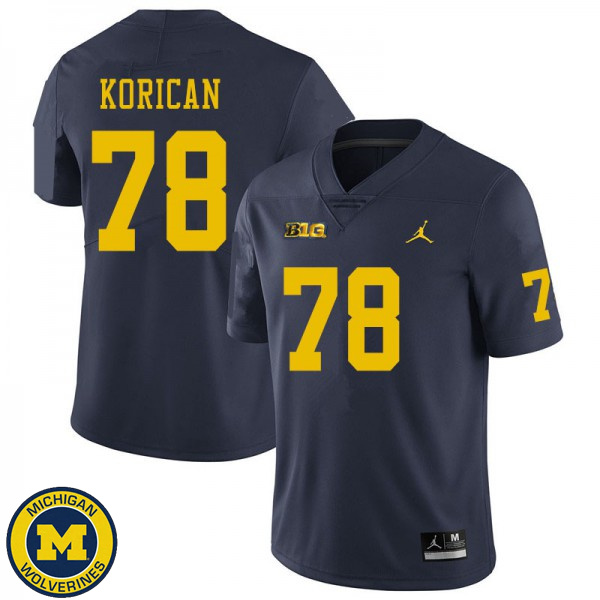 Men's Michigan Wolverines #78 Griffin Korican Navy Replica Game Jersey